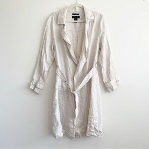 Tahari Linen Duster shirt trench belted plaid collared lagenlook topper cover up